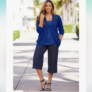Jessica London Women's Plus Size Wide Leg Linen Crop Pants Elastic Waist NWOT